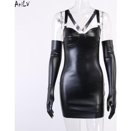 AniLV Movie Super Women Black Leather Dress Costume Halloween Uniform Cosplay Dress Gloves