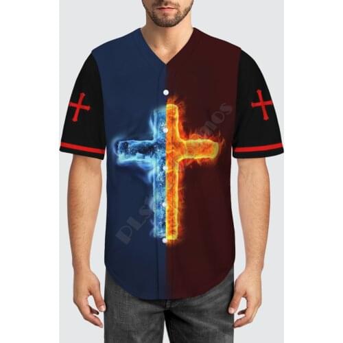 Baseball Jersey Beach Summer Ice and fire Jesus 3D All Over Printed Mens Shirt Casual Shirts hip hop tops 01