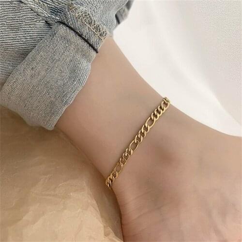 Trendy Gold Color Stainless Steel Chain Anklet Bracelet For Women Foot Jewelry, Minimalist Anklets Beach Sandals Accessories