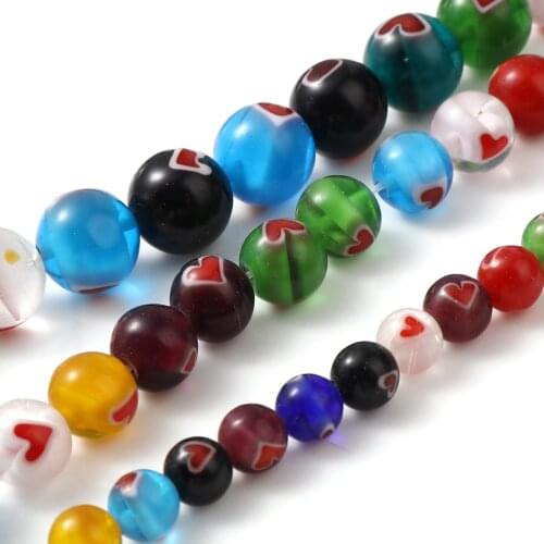 6mm 8mm 10mm Bohemian Lampwork Glass Millefiori Beads Round At Random Color Heart Loose Spacer Beads DIY Making Jewelry,1Strand