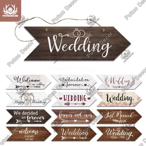 Putuo Decor Wedding Arrow Wooden Sign Wood Plaque Welcome Guide Board for Marry Wedding Scene Sweet Love Hanging Irregular Sign