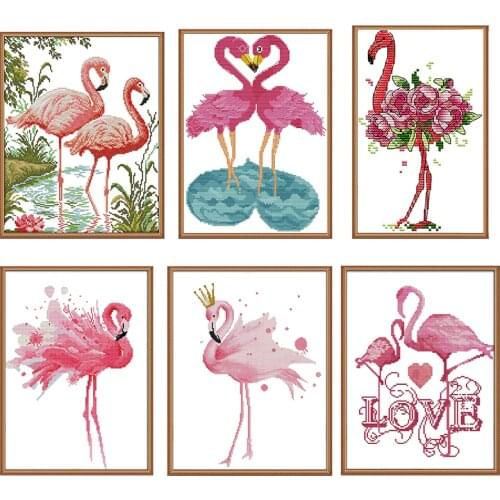 Flamingo precision printing cross stitch pattern DIY handmade needlework embroidery set China count cross stitch kit decoration