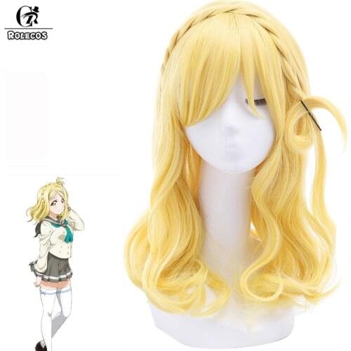 ROLECOS LoveLive Sunshine Cosplay Headwear Mari Ohara Cosplay Synthetic Hair 55cm 21.65inches Long Blond Hair Love Live