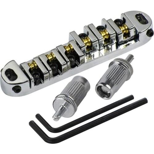 Chrome Metal Plated Roller Saddle Tune-O-Matic Bridge for Les Paul Style Electric Guitar Replacement