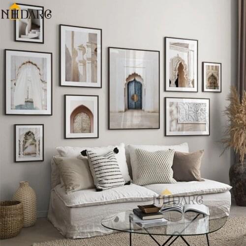Islamic Beige Poster Landscape Canvas Print Mosque Morocco Door Wall Art Painting Bohemia Picture Modern Home Room Decoration