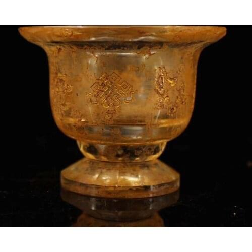 Exquiste Chinese old-style coloured glaze carved with aupicious eight treasures painting golden consecrate cup