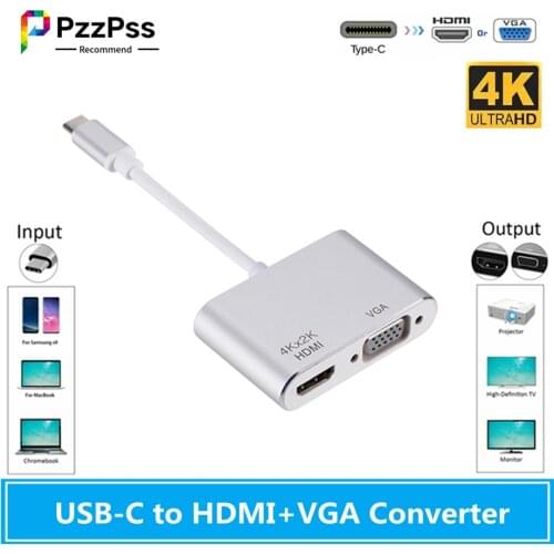 PzzPss USB C Cable USB C to HDMI VGA Cable Type c to hdmi vga Video Adapter Converters Aluminum For New Macbook Pro Multimedia