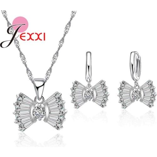 Shinning 925 Sterling Silver Bridal Wedding Jewelry Sets For Women Gifts Fashion Engagement Crystal Earrings Necklace Set