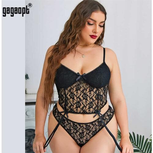 Gagaopt 2-Piece Lace Bra Set Plus Size Sling Sleepwear Pijama Mujer Lace Nightwear Pyjama Pour Femme