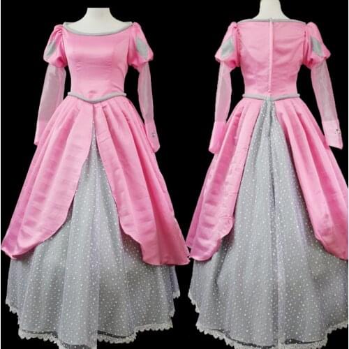 Movie Mermaid Cosplay Princess Ariel Costume Adult Women Pink Long Sleeves Dress Fancy Halloween Carnival Ball Gown