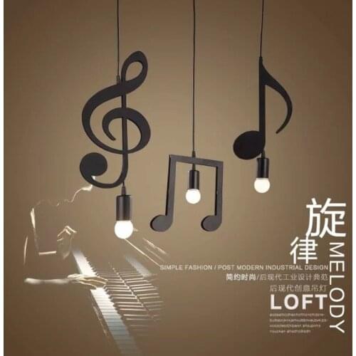 E27 Creative Black Led Pendant Light Music Note Iron Hanging Lamp for Bar Restaurant clothing store bedroom Pendant Lamp
