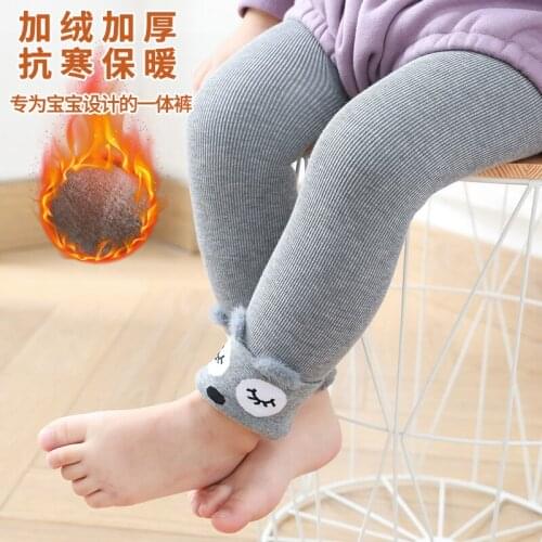 0-4years Baby Girls Leggings Winter Velvet Thick Infant Toddler Pants Black White Gray Kids Clothes KF348