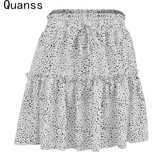 Quanss Summer Dot Print Chiffon Skirt 2021 Fashion Women Streetwear Ruffles High Waist Lace-Up Loose Sexy Mini Jupes WZQ14