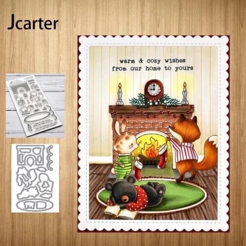 Rabbit Fox Fireplace Metal Cutting Dies and Stamps Letters Scrapbooking Stencil Album Paper Make Template Decoration Model Craft