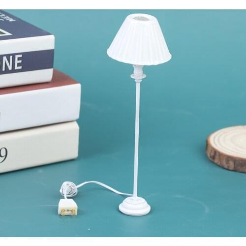 1:12 Dollhouse Home Light Mini White Shell Pattern Floor Lamp 12V With Cable Doll house Living Room Bedroom Furniture Decor