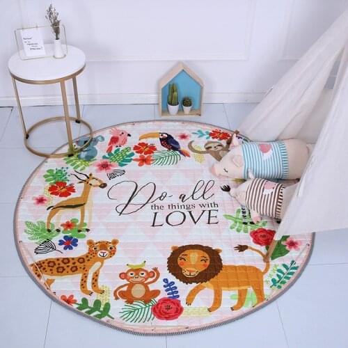 Cartoon Animal Baby Toy Play Mat Cotton Child Round Rugs Multi-function Toys Storage Bags For Infant Bebe Bedroom Decor Game Mat