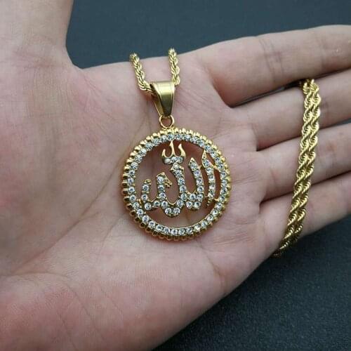 Stainless Steel Islam Muslim Allah Round Pendants Necklaces for Men Jewelry Drop Shipping