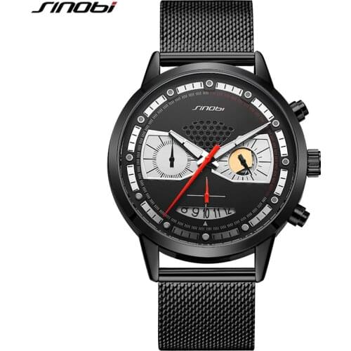 SINOBI Mens Creative Design Watches Man Sports Chronograph Quartz Clock Stainless Steel Waterproof Luminous Watch reloj hombre