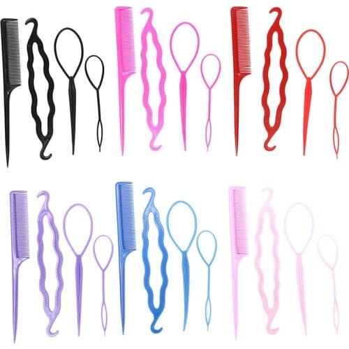 4Pcs/Set Magic Hair Styling Accessories Set Braiders Hair Pin Bun Roller Maker Hair Braiding Twist Curler Styling Tool 6 Colors
