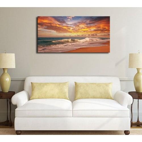 Wall Art Beach Sunset for Living Room Decoration Ocean Waves Canvas Art Large Coast Scenes Nature Picture Drop shipping