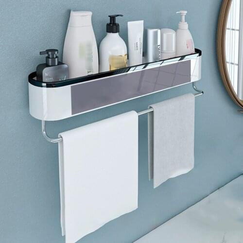 Bathroom Wall-mounted Storage Racks Adhesive Shelf Storage with Towel Bar Corner Suction Bath Organizer Home Kitchen Accessories