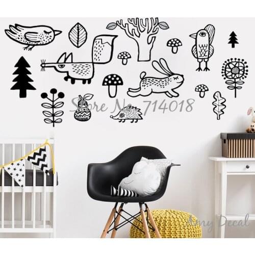 Woodland Wall Decal Fox Rabbit Forest Animals Vinyl Wall Stickers for Kids Bedroom Nursery Decals Adesive De Parede Murals A958