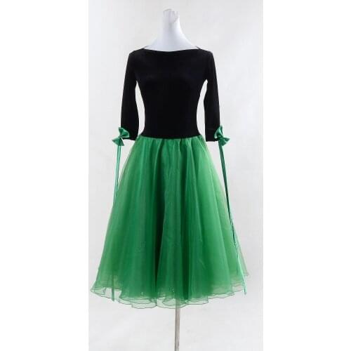 2017 New Lays Ballroom Dance Dresses Black+green Half Sleev bubble skirt Costume Modern/Jazz/ Ballroom Standard Dress