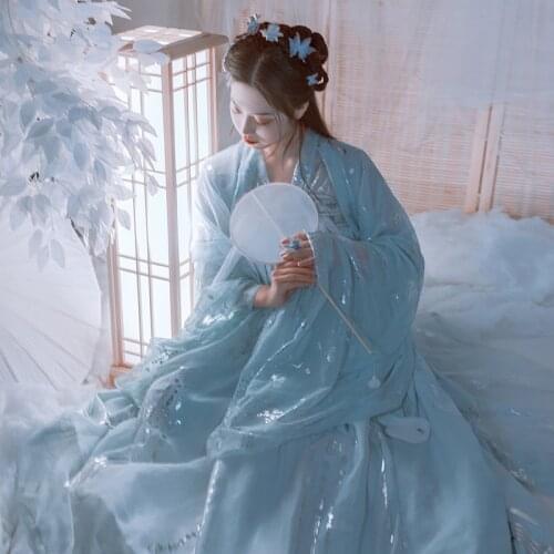 New Blue Hanfu Dress Women Traditional Chinese Dance Costumes Female Adult Tang Qing Dynasty Rave Outfit Female Wears DNV12777