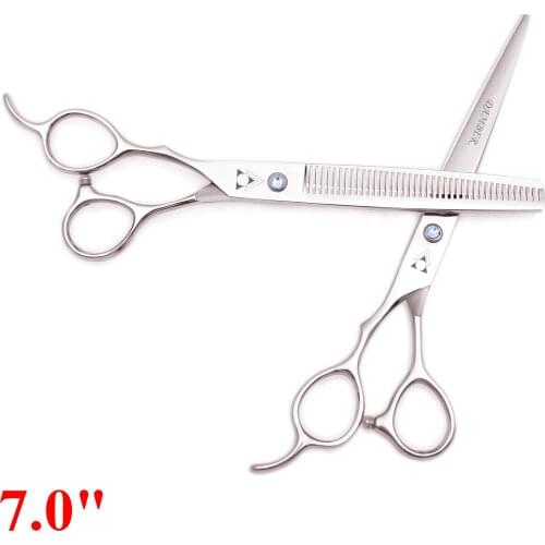 7.0 Pet Dogs Gromming Scissors Left Hand Up Down Curved Shears Animals Cat Hair Cutting Thinning Scissors 440C Tools Kit 4006