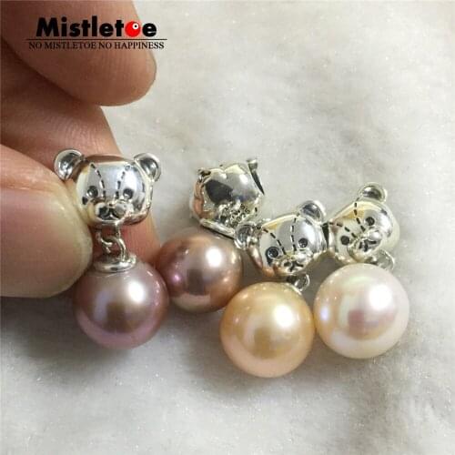 Mistletoe 925 Sterling Silver Bear Dangle Charm Bead With Freshwater Pearls European Jewelry