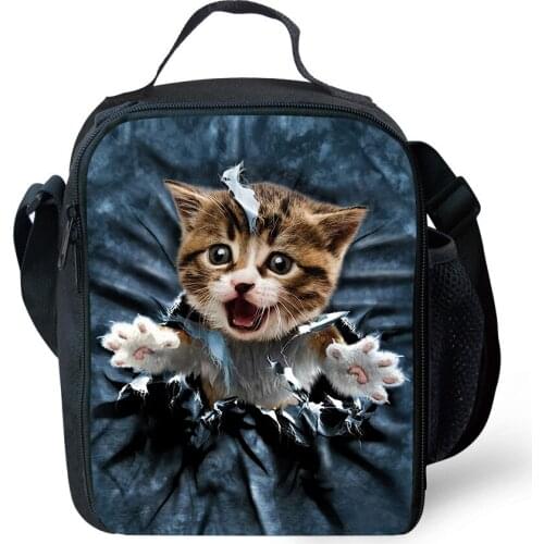 Portable Small Lunch Bag Cat Dog Print Insulated Cooler Bags Thermal Food Picnic Bags Kids Lunch Box Bag Tote Picnic Inclined Sh