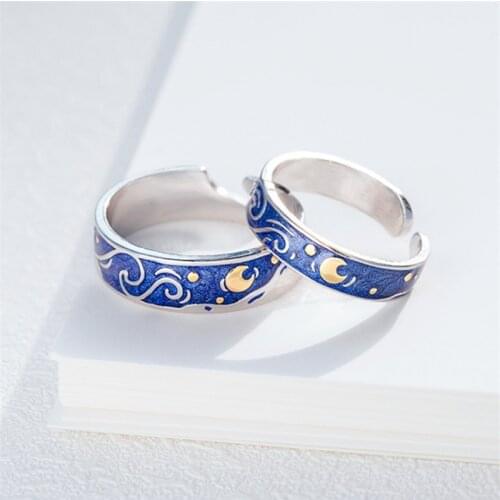 Moon Star Starry Night Van Gogh Adjustable Rings For Couple Lovers Real Price S 2020 Drop Shipping Women Men Jewelry