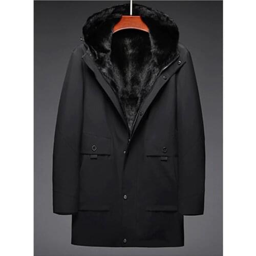 2020 Luxury Mink Fur Parkas Men Winter Hooded Real Mink Fur Full Pelt Natural Fur Clothing Black Gray Male Winter Fur CLothes