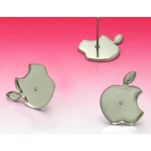 20pcs Stainless steel Stud Earring with Apple shape Bezel Setting Tray for Cameo Cabochons Jewelry Fittings wholesale