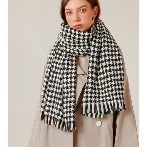 Designer knitted spring winter women scarf plaid warm cashmere scarves shawl luxury brand neck bandana Houndstooth pashmina wrap