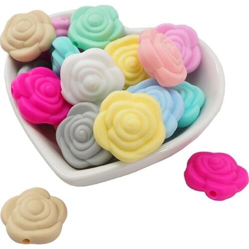 Chenkai 10PCS BPA Free Silicone Rose Beads Baby Flower Teething For DIY Chewable Nursing Pendant Pacifier Chain Accessories