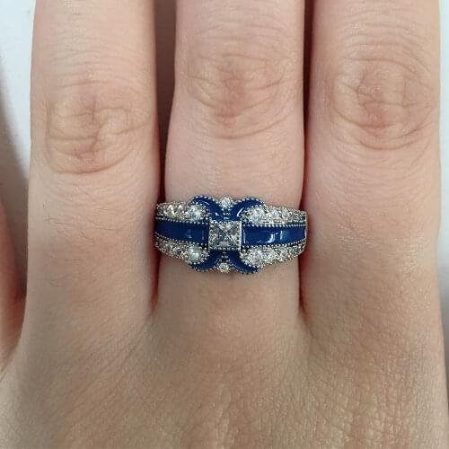 HUITAN Stylish Women Ring With Letter X Fashion Blue With Micro Paved Ladies Ring Daily Accessories Wholesale Lots&Bulk