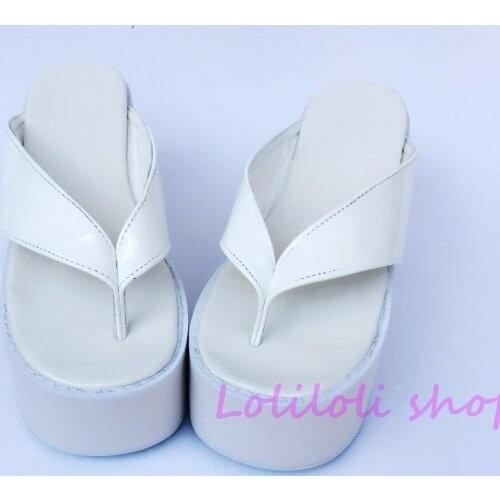 Princess sweet lolita shoes Japanese design customized special shaped white Flip flops Cross tie platform sandals an1242