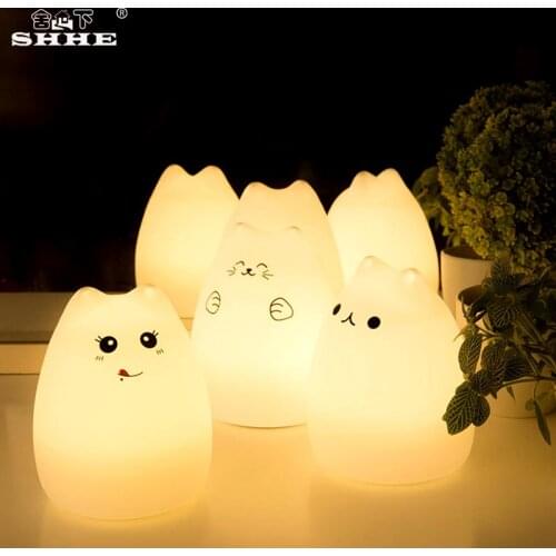 USB Rechargeable Led Night Light 7 Color Cartoon Cat Led Animal Cut Silicone Soft Baby Nursery Table Night Lamp Colorful Light