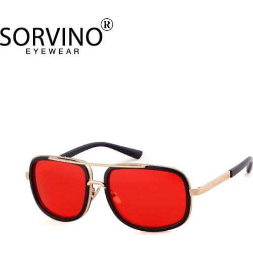 SORVINO Fashion Retangle Metal Frame Male Sunglasses 2020 Trend Brand Design Men Classic Luxury Red UV400 Glasses A0016
