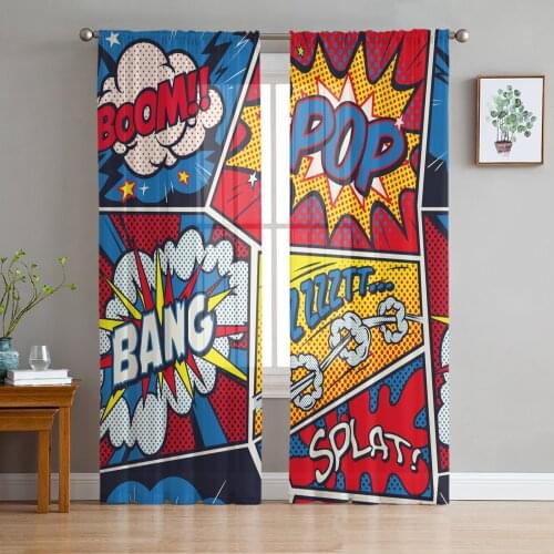 Explosion Style Animation Curtain For Living Room Transparent Tulle Curtains Window Sheer For The Bedroom Accessories Decor