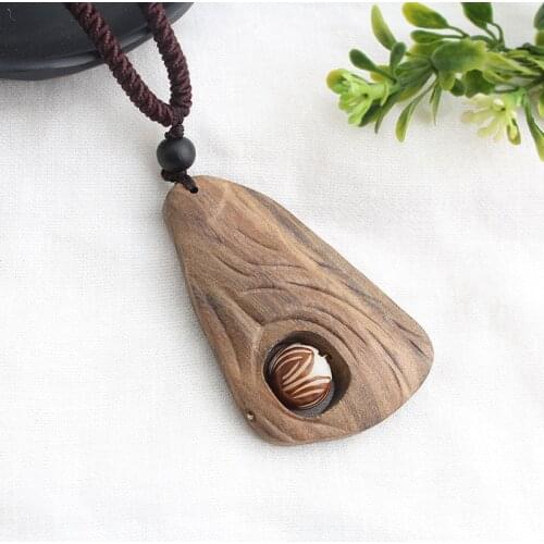 Yanting Irregular Wood Pendant Necklace Geometric Ethnic Long Chain Necklaces For Women Handmade Jewelry Vintage Stone Gift 0152