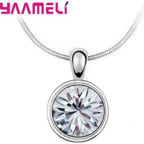 Classic Style Round Necklace For Women/Girls 925 Sterling Silver Trendy Crystal Jewelry Pendant Necklaces Free Shipping