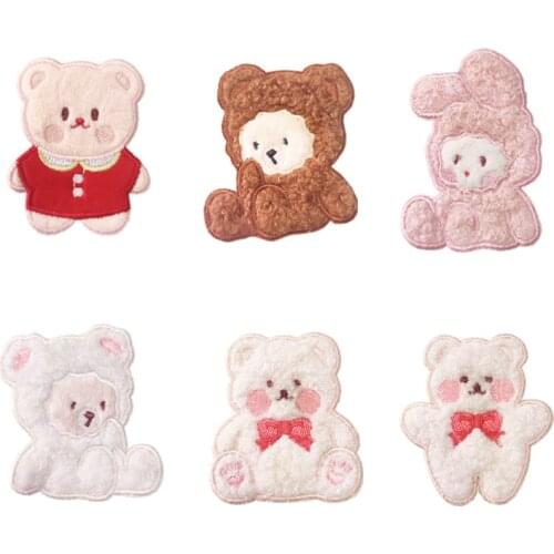 100pcs/lot Velvet Embroidery Patch Sticker Bear Bunny Paws Bow Small Animals Scarf Gloves Mobile Phone Decoration Iron Applique
