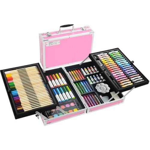 Fashion 132 Pcs Art set Drawing Painting Set for Children Kids Water Color Crayon Oil Pastel Art Tools with Aluminum Alloy Case