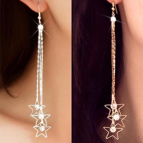 2021 For Woman 1 Pair Elegant Earings Five-pointed Star Pentacle Earrings Chain Tassels Dangle Earrings