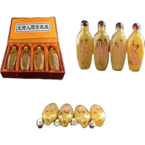 4PCS RARE CHINESE INSIDE HAND PAINTING GLASS SEXY SNUFF BOTTLE