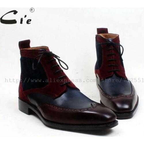 Cie square toe wingtips mixed colors navy wine100%genuine calf leather boot handmade bespoke leather lacing men ankle boot A102