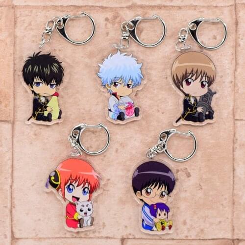 Gintama Keychain Cute Double Sided 5 Styles Key Chain Pendant Acrylic Anime Accessories Cartoon Keyring