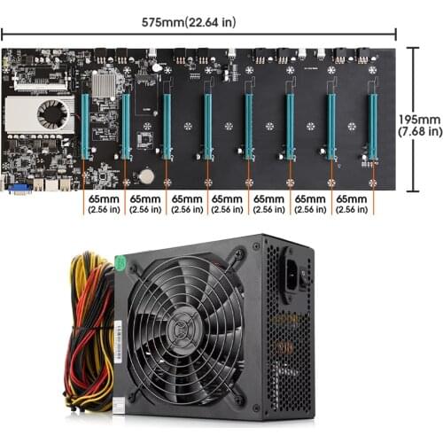 BTC-S37 Mining Machine Motherboard CPU Set 8 PCIE 16X Graphics Card SODIMM DDR3 SATA3.0 VGA+HDMI-Compatible + 1850W Power Supply